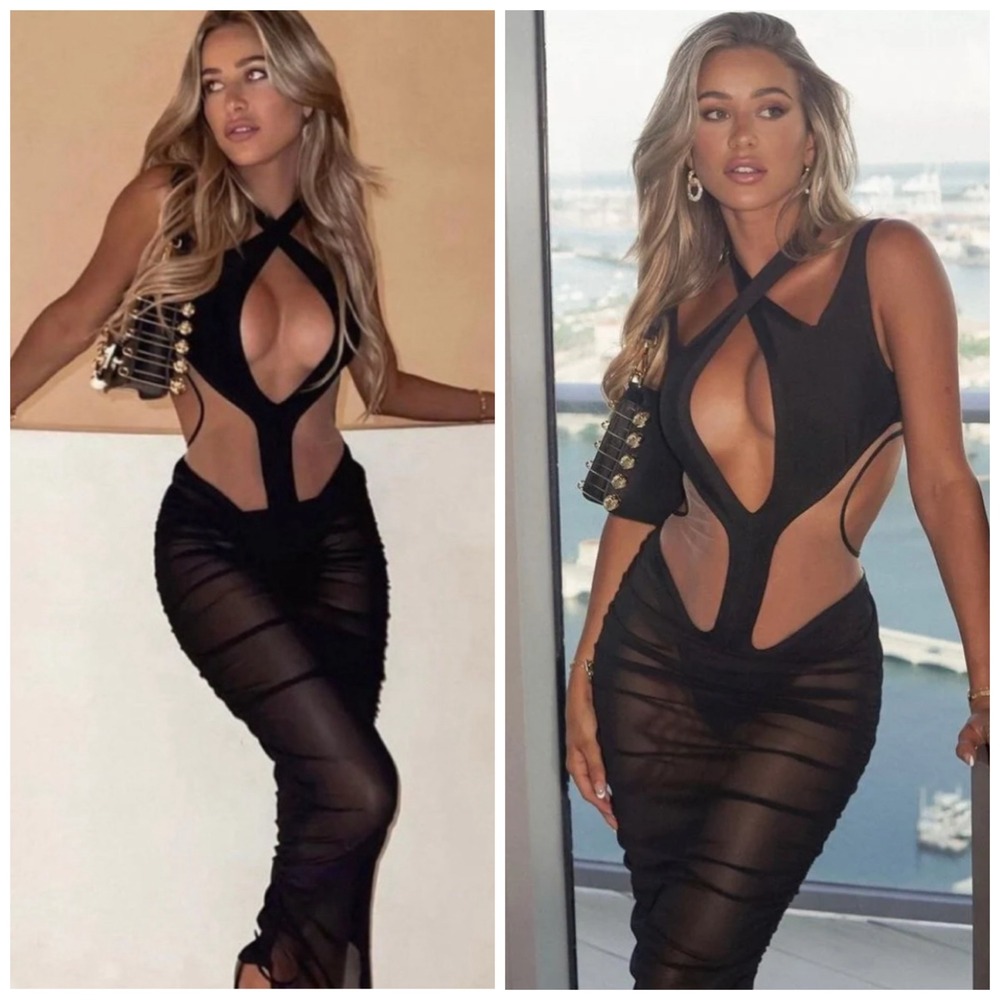 Bella Barnett Amalie Cut Out Mesh Maxi Dress Black Small
